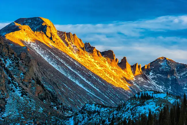 Longs Peak Sunset from Bear Lake, Winter Estes Park Tours